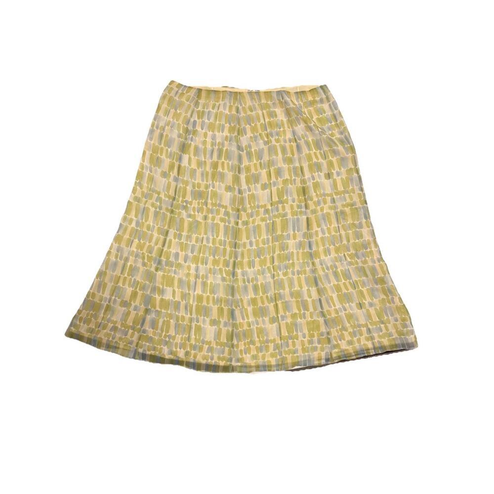 Talbots Petites Women's Silk Skirt Sz 8 yellow White 100% Silk Abstract Lined